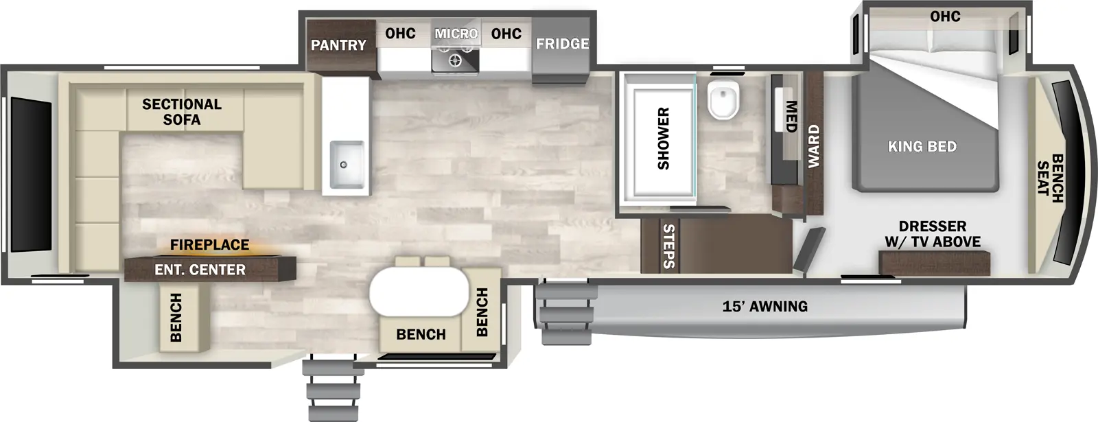 Cedar Creek Cottage Fifth Wheels 412FWC Floorplan